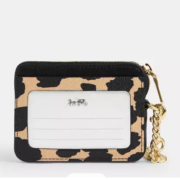 New Coach Zip Card Case With Leopard Print Style CW884 in Black & Tan - Picture 2 of 10